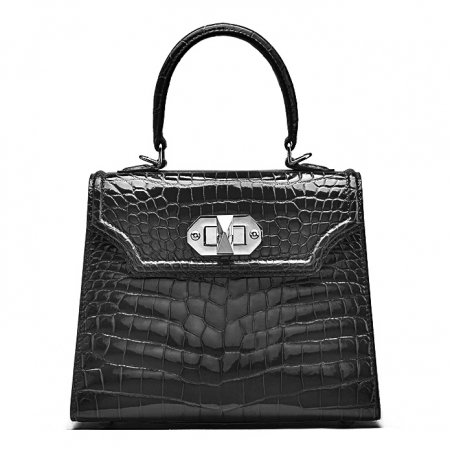 Designer Alligator Handbags Turn Lock Shoulder Bags-Black