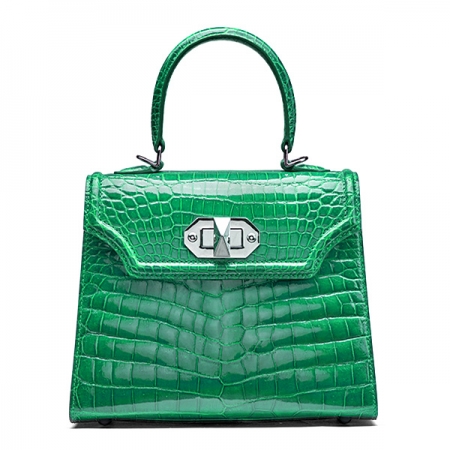 Designer Alligator Handbags Turn Lock Shoulder Bags-Green