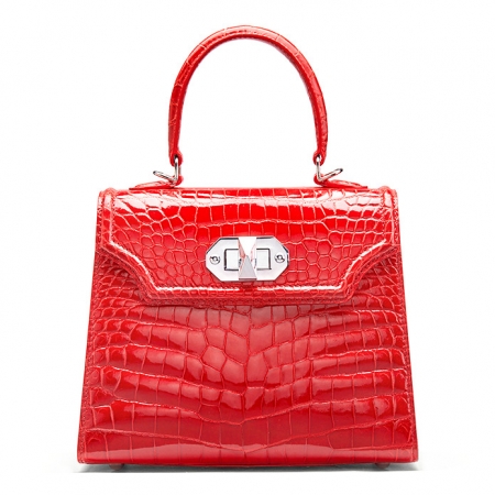 Designer Alligator Handbags Turn Lock Shoulder Bags-Red