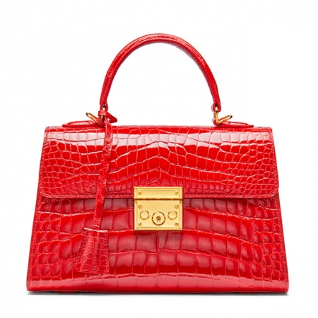 Ladies Alligator Top Handle Bags Padlock Handbags