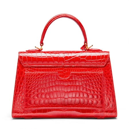 Ladies Alligator Top Handle Bags Padlock Handbags-Back