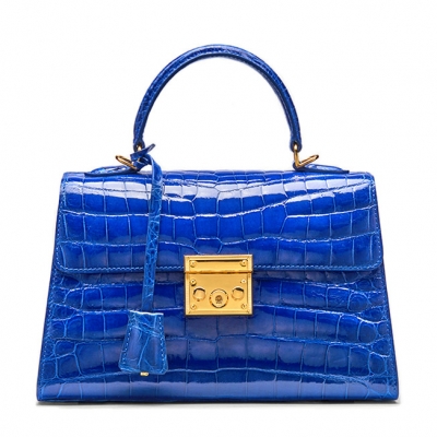 Yellow Croc-Effect Leather Handbags Lock Satchel Handbags