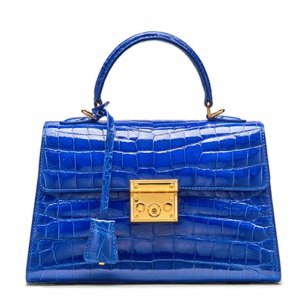 Ladies Alligator Top Handle Bags Padlock Handbags-Blue