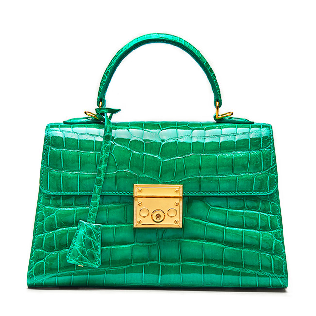 Ladies Alligator Top Handle Bags Padlock Handbags-Green