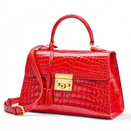 Ladies Alligator Top Handle Bags Padlock Handbags-Micro Side