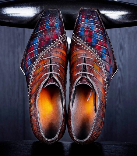 Alligator Oxfords Modern Lace-up Leather Lined Dress Shoes for Men