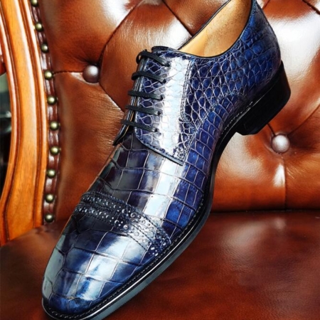 Alligator Leather Shoes Modern Cap-toe Derby Shoes-1