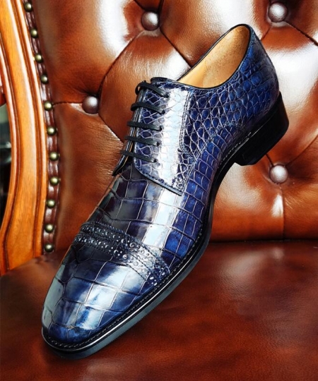 Alligator Leather Shoes Modern Cap-toe Derby Shoes-1