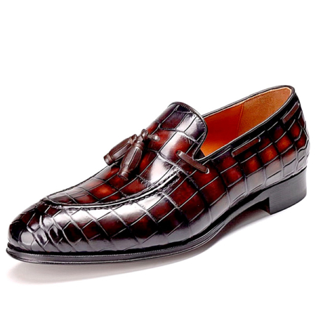 Alligator Leather Tassel Slip-On Penny Loafers