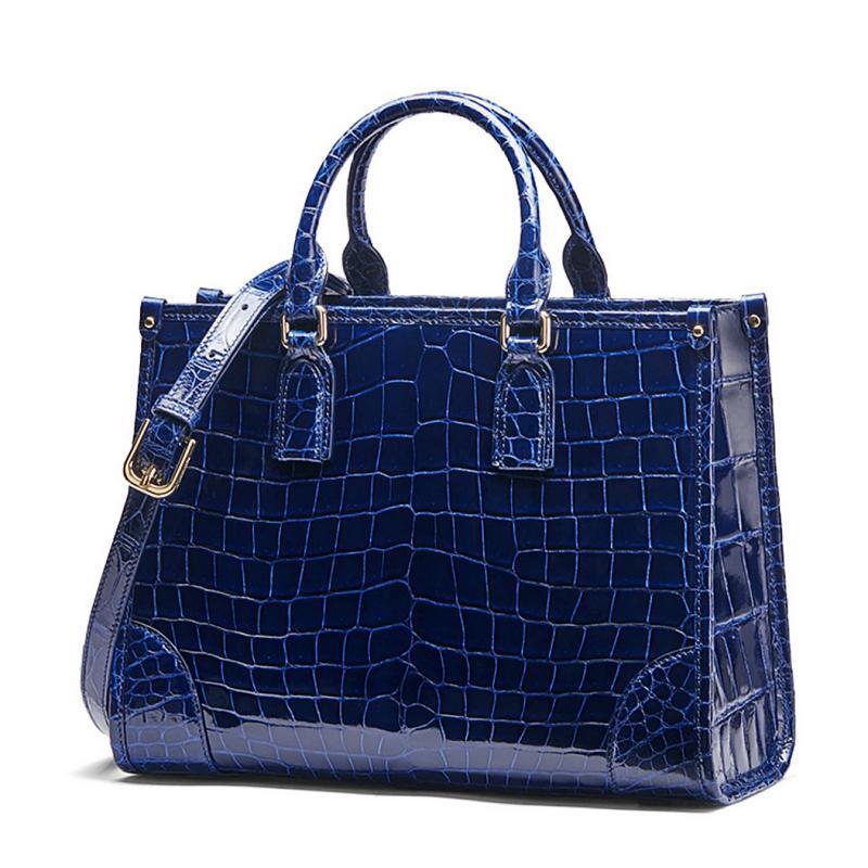 Alligator Satchel Handbags Shoulder Purses Work Bags-Blue-Side