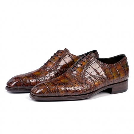 Alligator Wingtip Brogue Lace-up Oxford Formal Business Shoes-Brown