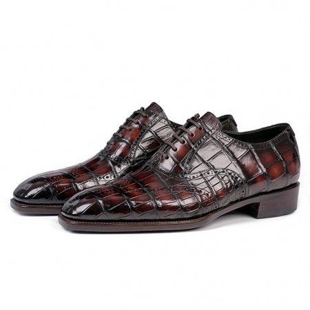 Alligator Wingtip Brogue Lace-up Oxford Formal Business Shoes-Burgundy