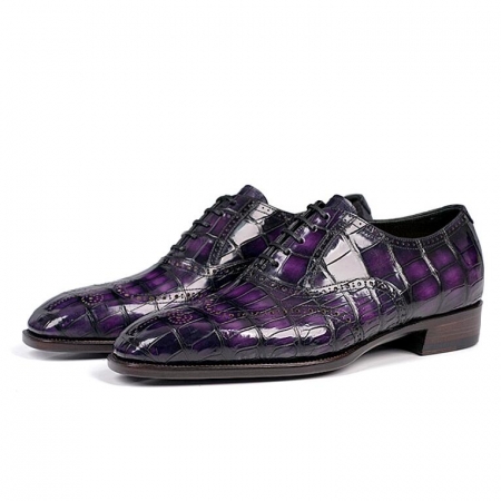 Alligator Wingtip Brogue Lace-up Oxford Formal Business Shoes-Purple