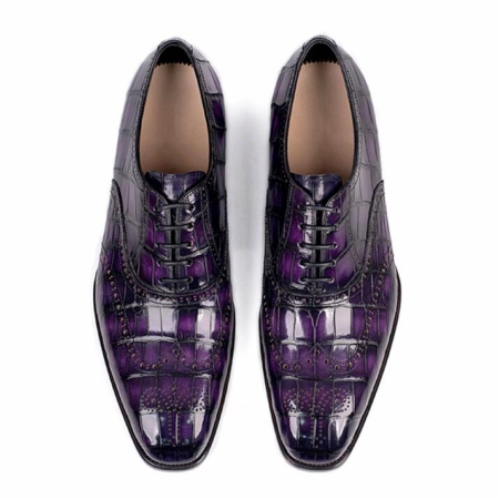 Alligator Wingtip Brogue Lace-up Oxford Formal Business Shoes-Purple-Upper