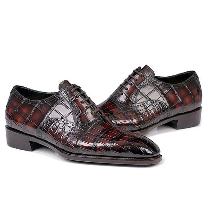 Alligator Wingtip Brogue Lace-up Oxford Formal Business Shoes