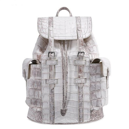 Alligator Skin Backpack Shoulder Bag Travel Bag-White