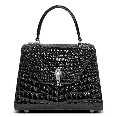 Alligator Top Handle Purses Shoulder Bags-Black