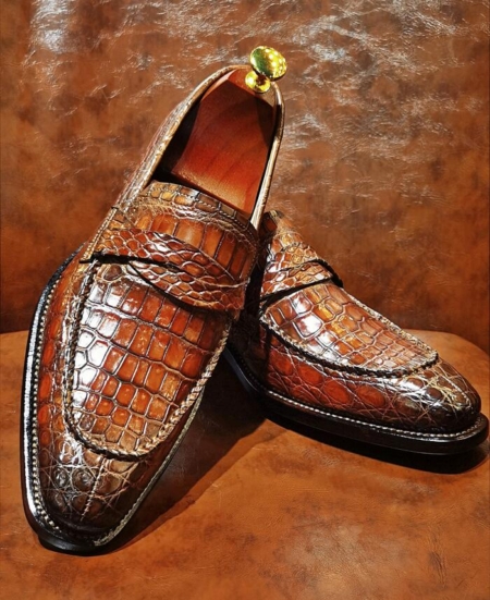 Luxury Alligator Leather Slip-On Penny Loafer Goodyear Welted Shoes