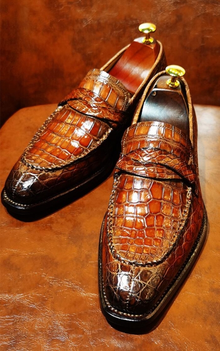 Luxury Alligator Leather Slip-On Penny Loafer Goodyear Welted Shoes for Men