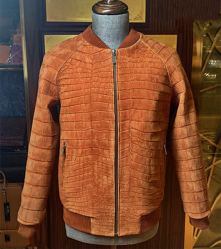 Unique Christmas Gifts for Men 2021-Stylish Suede Crocodile Leather Bomber Jackets