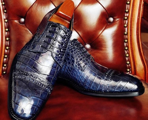 Alligator Leather Modern Cap-toe Derby Shoes for Men