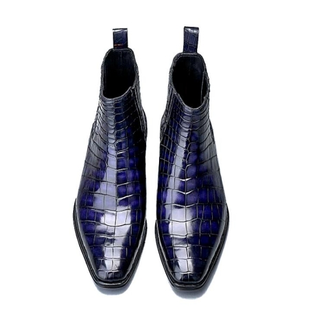 Casual Alligator Leather Chelsea Boots for Men-Blue