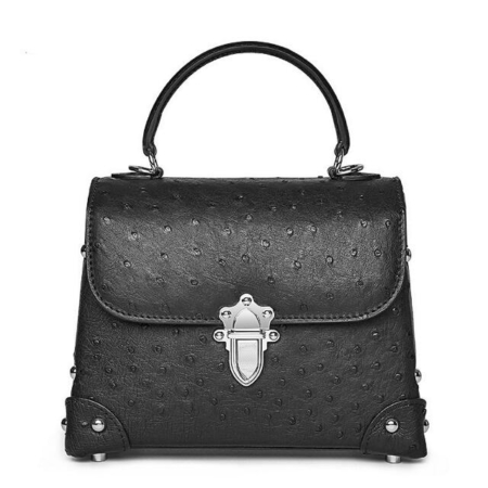 Ladies Ostrich Flapover Handbags Shoulder Bags-Black