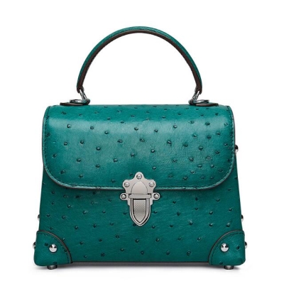 Ladies Ostrich Flapover Handbags Shoulder Bags-Green