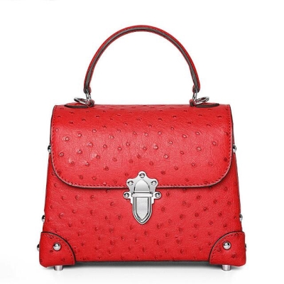 Ladies Ostrich Flapover Handbags Shoulder Bags-Red