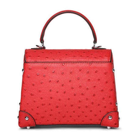 Ladies Ostrich Flapover Handbags Shoulder Bags-Red-Black