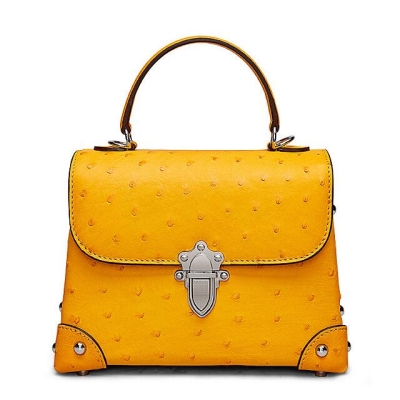 Ladies Ostrich Flapover Handbags Shoulder Bags-Yellow