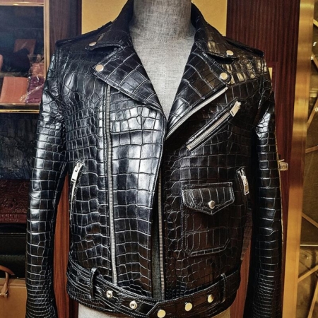 Casual Alligator Leather Motorcycle Biker Jacket-Back