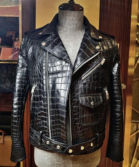 Casual Alligator Leather Motorcycle Biker Jacket-Back