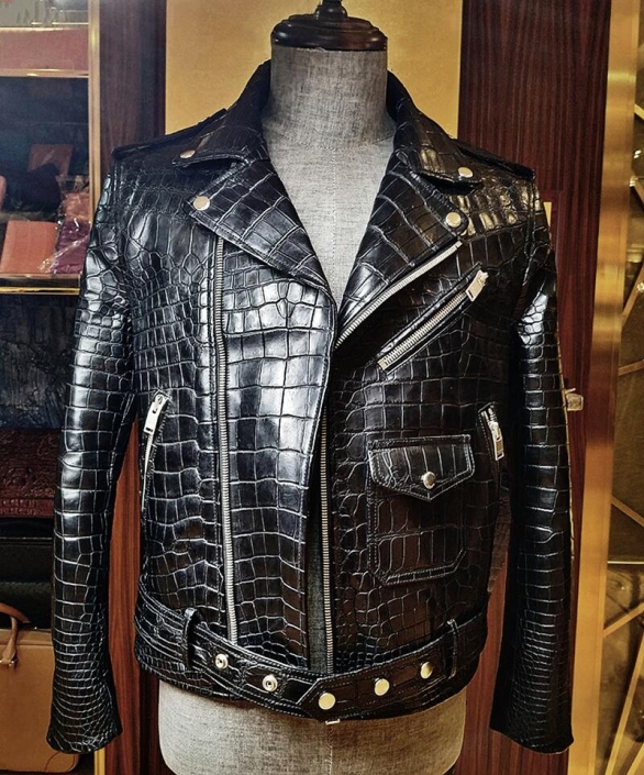 Casual Alligator Leather Motorcycle Biker Jacket for Men