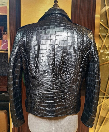 Casual Alligator Leather Motorcycle Biker Jacket-Back