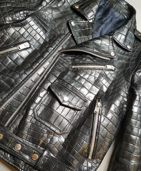 Casual Alligator Leather Motorcycle Biker Jacket-Details