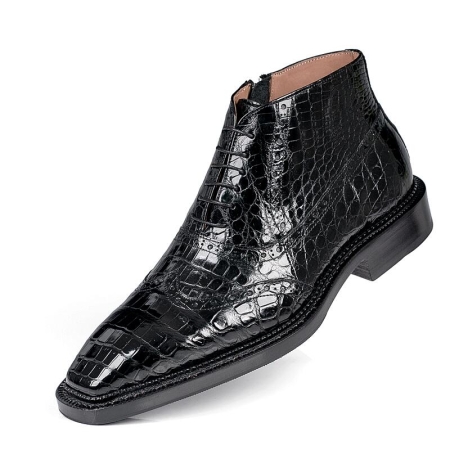 Alligator Wingtip Dress Chukka Boots-Black