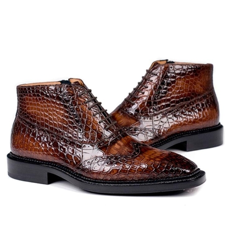 Alligator Wingtip Dress Chukka Boots-Brown-1