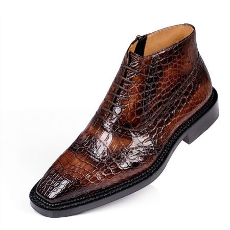 Alligator Wingtip Dress Chukka Boots-Brown