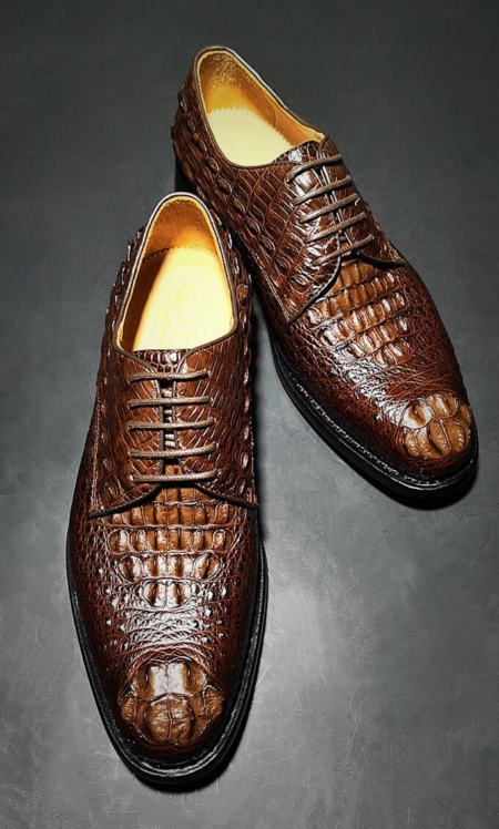 Crocodile Hornback Derby Shoes Dress Shoes