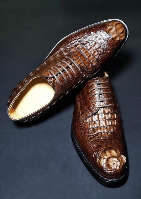 Mens Crocodile Hornback Derby Shoes Dress Shoes