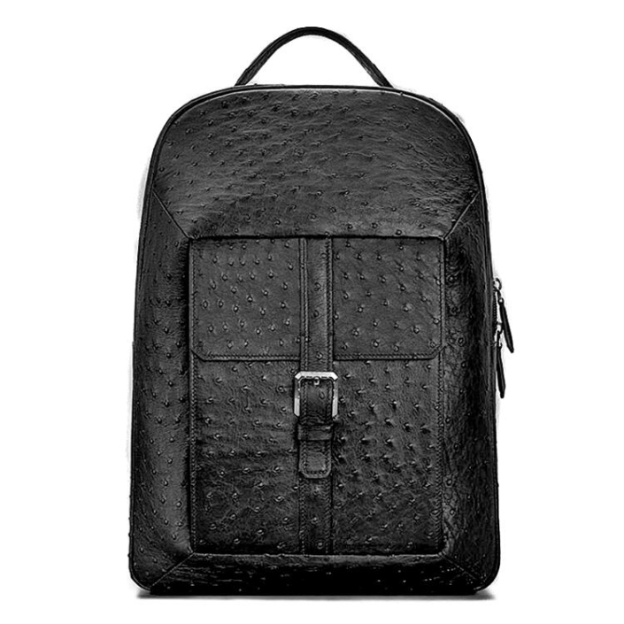 Closer Embossed Ostrich Leather Backpack in Black