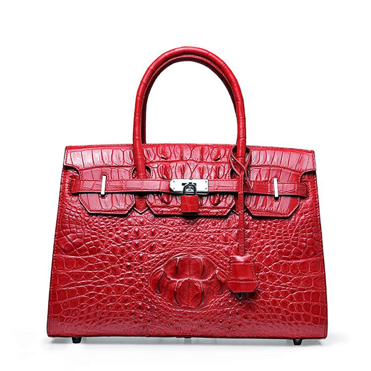 Crocodile Leather Top Handle Padlock Bags