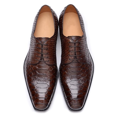 Snakeskin Derby Shoes Leather Lined Dress Shoes-Brown-Upper