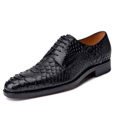 Snakeskin Derby Shoes Leather Lined Dress Shoes for Men-Black