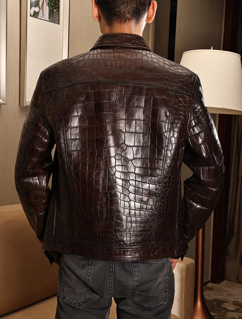 Genuine alligator leather jacket for men, real crocodile jacket