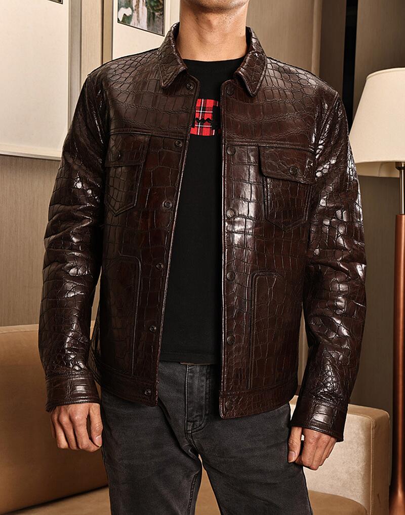 Men’s Alligator Leather Jacket Slim Fit Tucker Coat