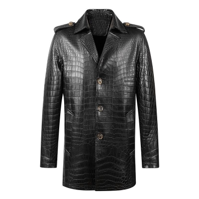 Classic Winter Alligator Leather Car Coat