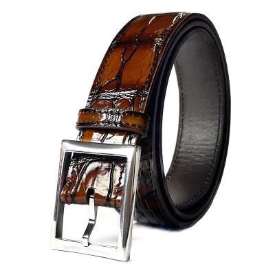 Handcrafted Alligator Belts Patina Alligator Leather Belts-Brown