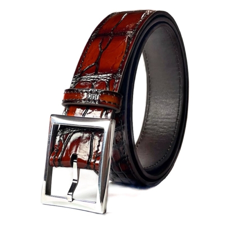 Handcrafted Alligator Belts Patina Alligator Leather Belts-Burgundy